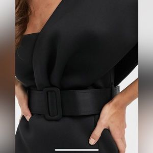 Suba one shoulder belted pencil midi